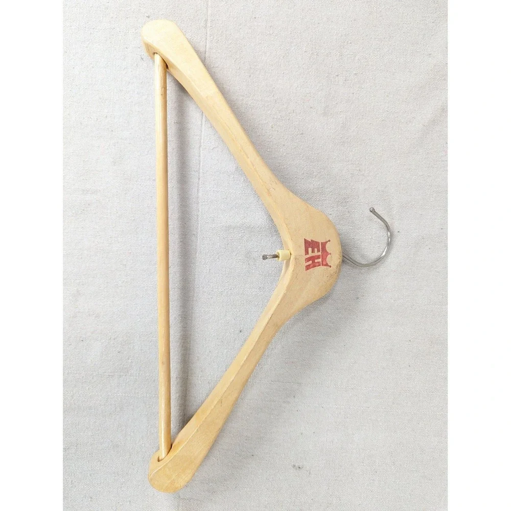 Vintage Emperor Hotel Taipei Wooden Clothes Hanger with EH Crown Logo Detail